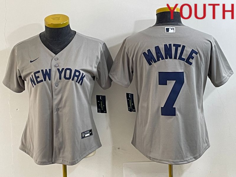 Youth New York Yankees #7 Mantle Grey Nike Game 2024 MLB Jersey style 7->youth mlb jersey->Youth Jersey